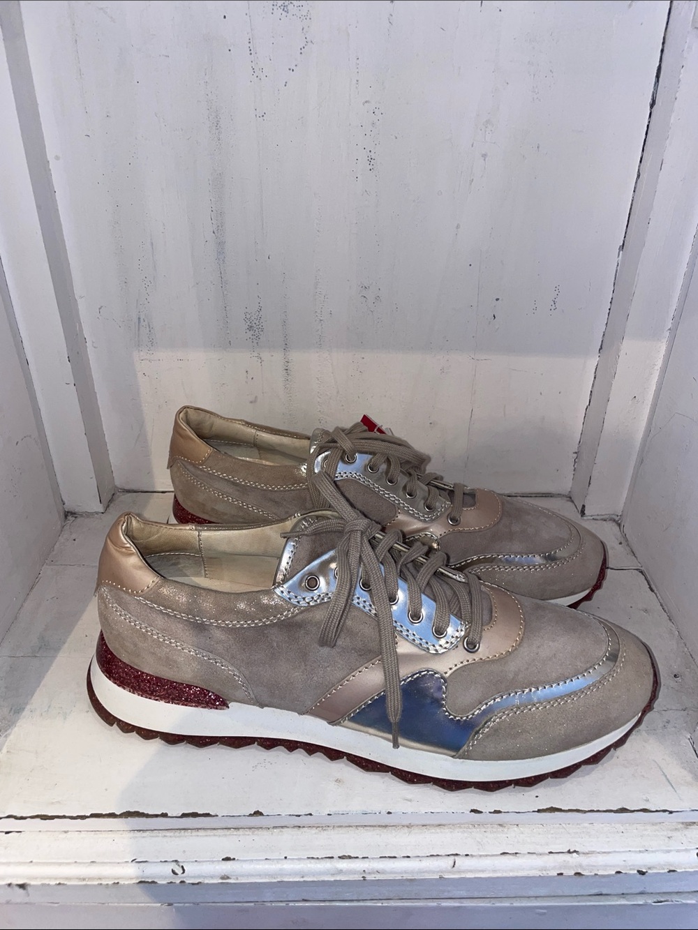 AGL Taupe Metallic Accent Sneakers - Comfortable Fashion Runner
